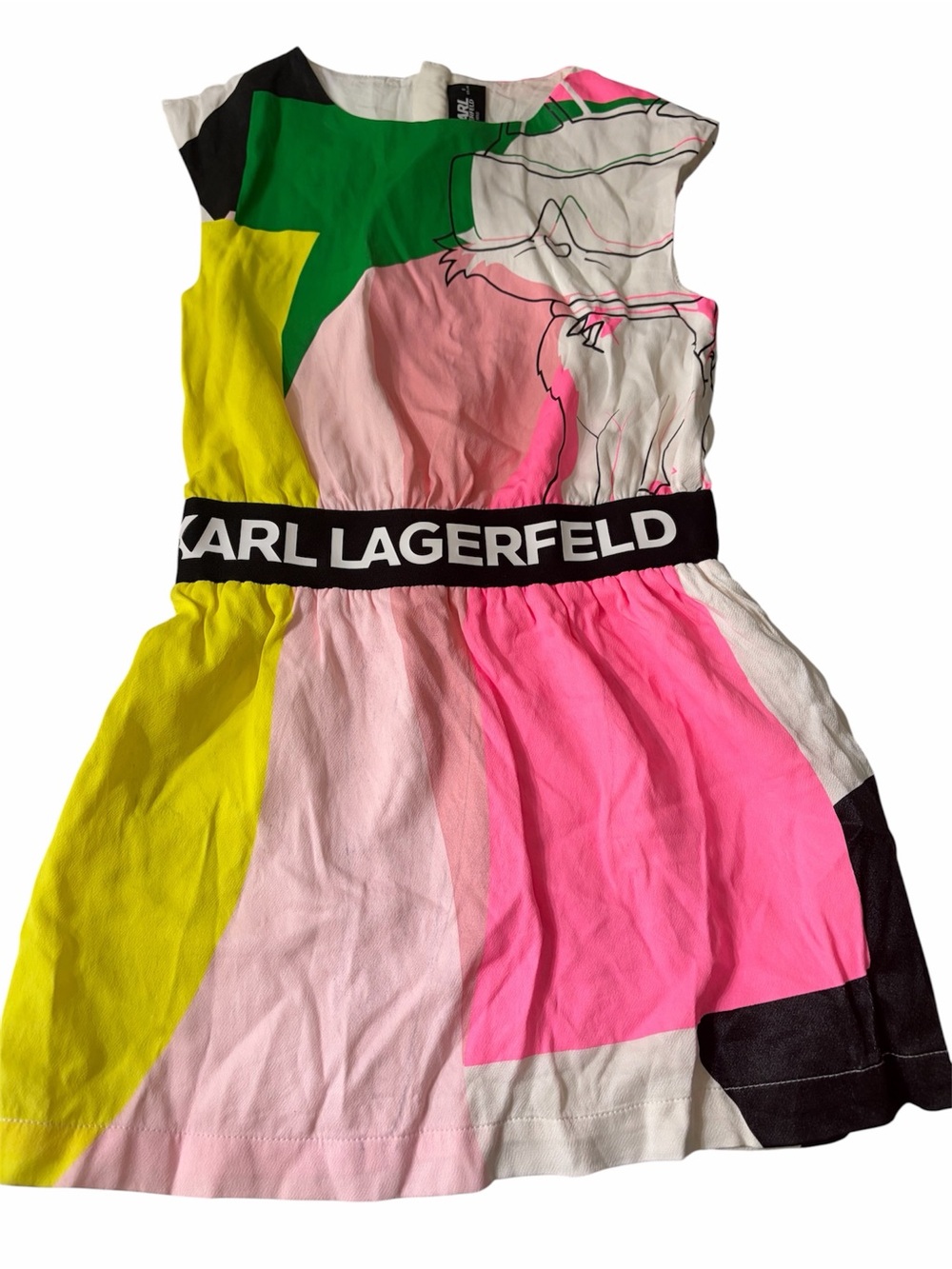Karl Lagerfeld Bright Multicolor Graphic Cotton Dress — Pink, Yellow, Green